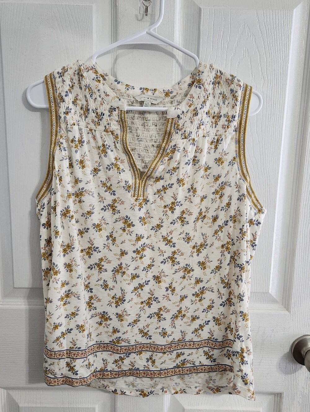 Lucky sleeveless smocked blouse Women large floral peasant cottagecore Prarie
